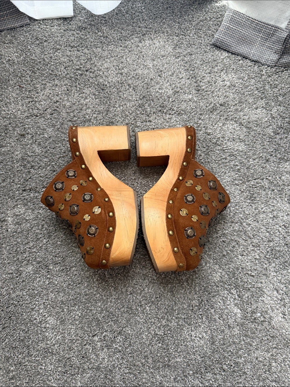 Free People Brown Studded Suede Platform Clogs - Picture 5 of 6